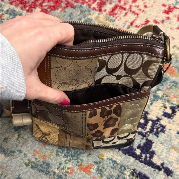 Coach Patchwork Crossbody Bag - Brown, Tan, and Gold - Picture 2 of 5
